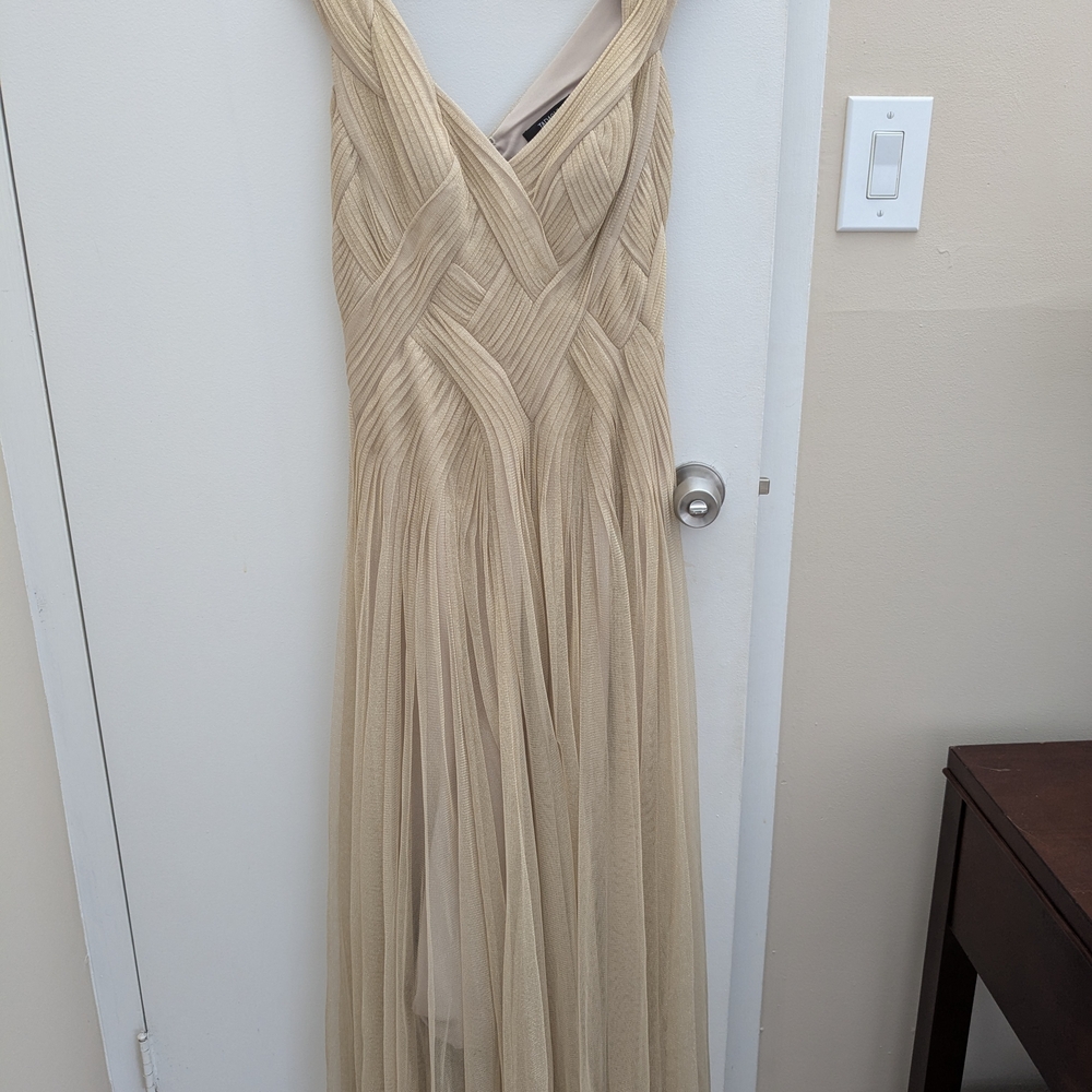 Tadashi Shoji Gold One Shoulder Gown for Weddings